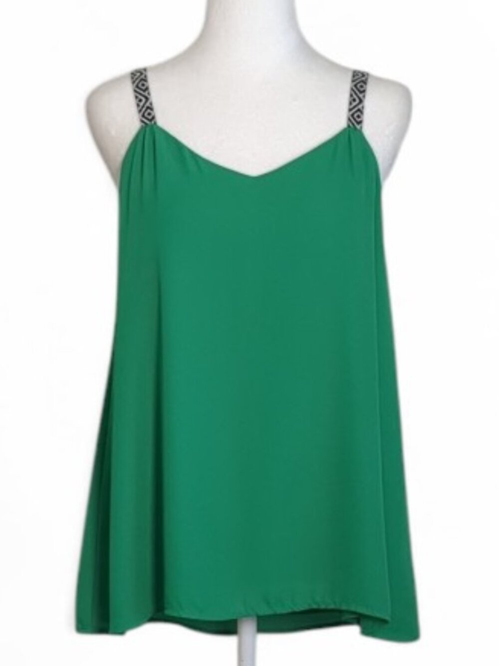 COLLECTIVE CONCEPTS Women's Flowy Tank Top  Size S  Green w/Black & White Straps